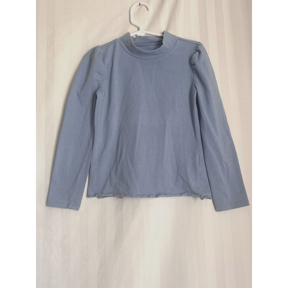 OshKosh B'gosh Girls Blue Lettuce Edge Mock Neck Shimmer Stripe Top 5T EUC